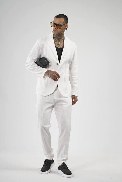 Thebomb Slim Fit Men's Cotton Linen Top and Bottom Set
