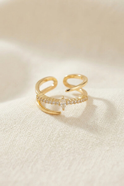 Generic Brand Gold Color Tailed Double Row Stone Model Women's Ring