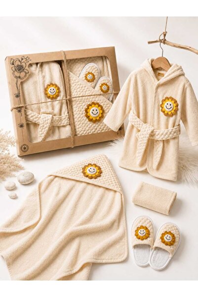 LİLİYUM Baby Bathrobe Set 5 Piece Boxed Gift Hooded Bathrobe (Bathrobe+Towel+...
