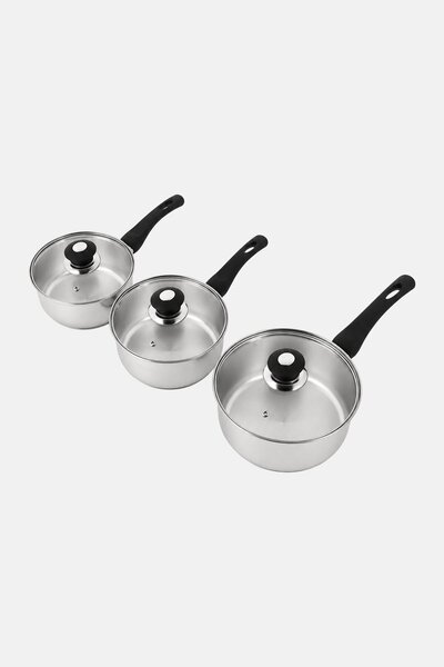 Supreme Vision 3 Pieces Stainless Steel Sauce Pans With Glass Lids, Silver