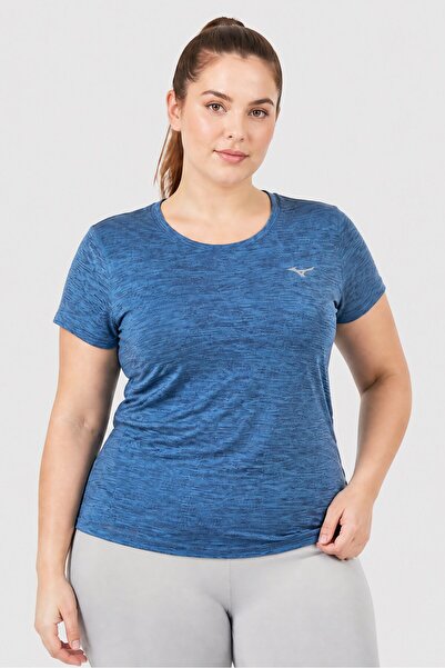 MIZUNO Women Sportswear Fit Short Sleeve Training T-Shirt, Heather Blue