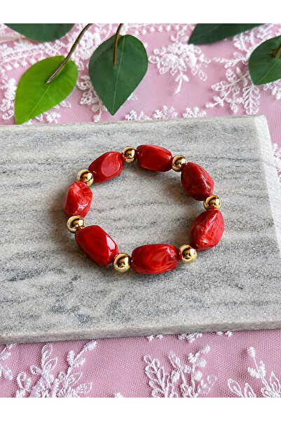 FLAWSOME JEWELRY STORE Natural Stone Elastic Bracelet with Gold Detail, Summe...