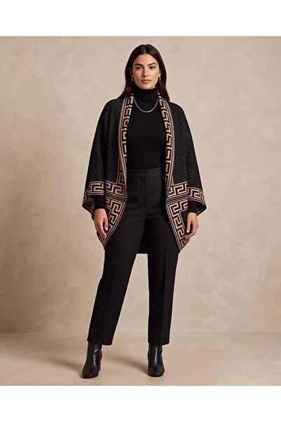 Trend Kapında Geometric Patterned Truva Model Women's Kimono Poncho
