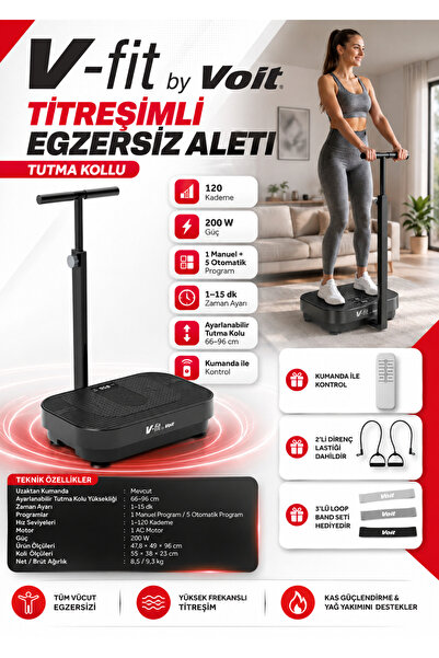 Voit V-Fit by Vibration Tutma Kollu Titreşimli Egzersiz Aleti 120 Kademe Kuma...