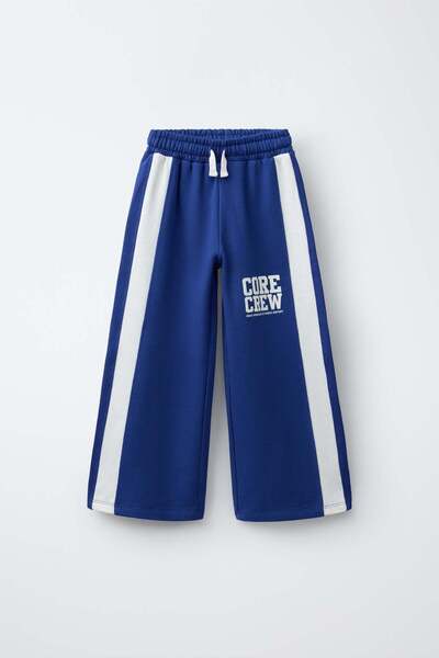 Magu Children's Cotton Blue Stripe Detailed Wide Leg Sweatpants