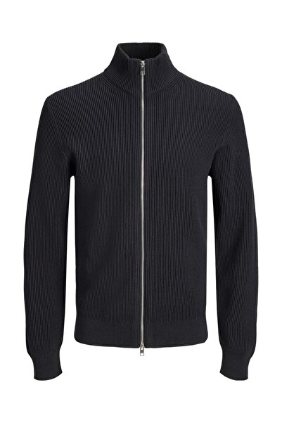 Jack & Jones Plus Men's Cardigan Zippered Knitwear Knitted Stand Collar Ribbe...