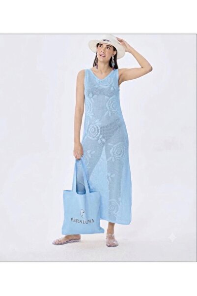 TOFİX textile Women's black rose print sheer knit beach dress with see-throug...