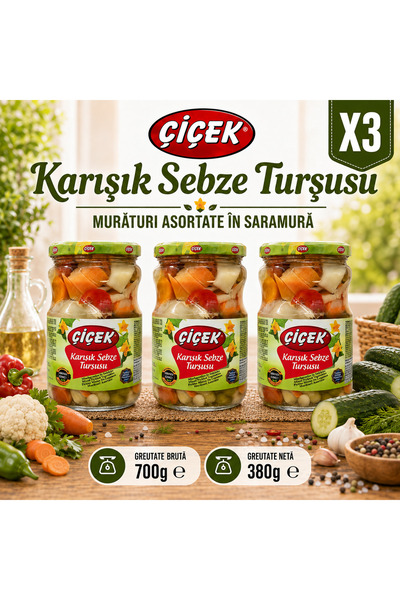 Çiçek Ποικιλία άλμης λουκάνικων λαχανικών σε άλμη, Σετ 3 x 700 γρ.