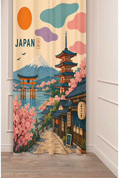 GREENDECOR Japan Japonya Temalı Uzak Doğu Esintili Retro İllüstrasyon Fon Per...