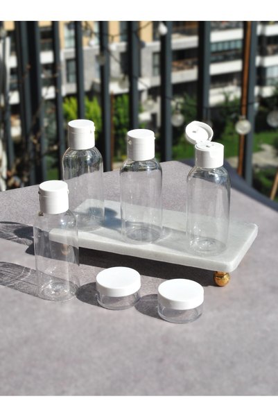 Qualitev 6-Piece Travel Size Set: 4 Pieces of 100 ml Travel Bottles with Whit...