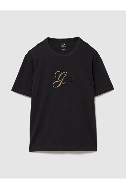 GAP Erkek Siyah Heavyweight Tonal Logo T-Shirt