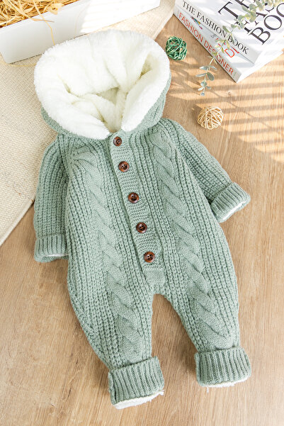 Babymod Knitwear Knitted Welsoft Lined Hooded Winter Baby Girl and Boy Jumpsuit