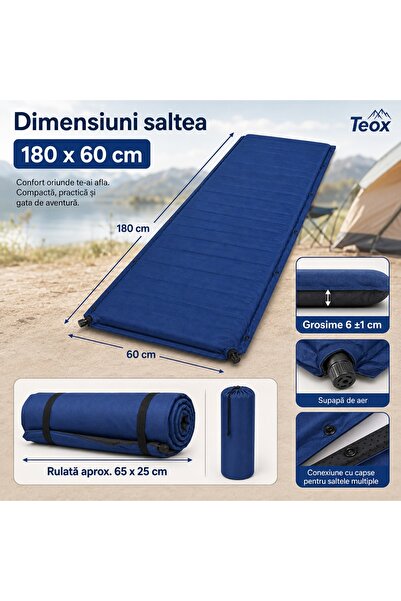 Generic Brand Saltea gonflabila pentru camping, cort și pescuit, auto-umflare, albastru