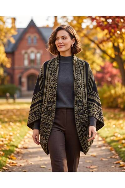 Trend Kapında Ethnic Pattern Turco Model Women's Kimono Poncho