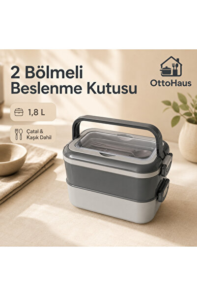 OttoHaus 2 Bölmeli Beslenme Kutusu Çatal Kaşık Setli, Katlanır Saplı Kilitli ...