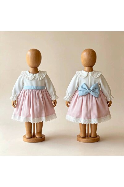 Little Mom's Store Kız Bebek Mavi Kurdele Detay Elbise