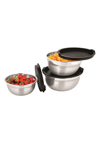GRÜNBERG Set 3 boluri cu capac, Grunberg, inox+plastic, argintiu, Ø14/16/18 cm