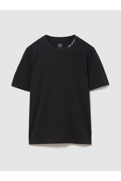 GAP Erkek Siyah Heavyweight Logo Relaxed Crop T-Shirt