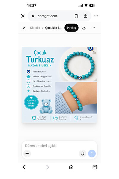 Leyandoğaltaş Çocuk firuze Doğal Taş Bileklik – Şık ve Zarif Tasarım
