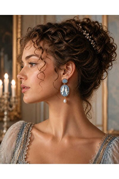 Nacreous Arts Les Colombes Bleues – İnci Güvercinleri Vintage Küpe- El Yapımı...