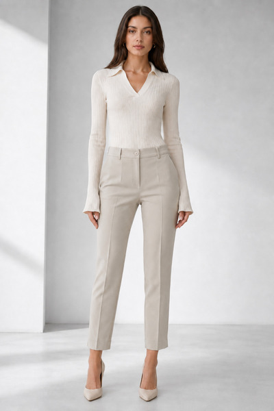 bihan store Women's Pants with Side Pockets and Slits Y26-14738-Stone