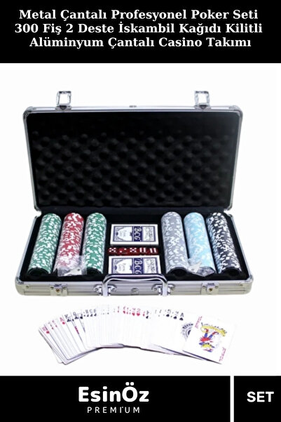 EsinÖz #Poker Metal Çantalı Profesyonel Poker Seti 300 Fiş 2 Deste İskambil K...