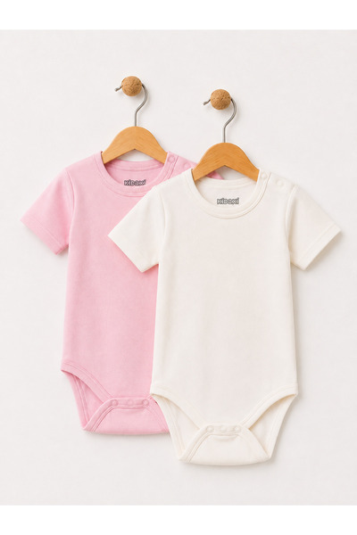 Kidaxi 2-Pack Short Sleeve Crew Neck Snap Fastener Bodysuits
