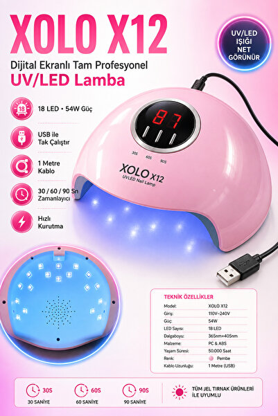 xolo 72 Parça Bordo Profesyonel Polygel Seti 54W UV LED Lambalı Protez Tırnak Nail Art Seti