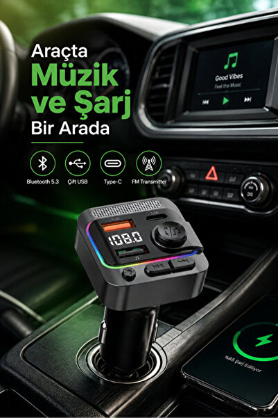 Forestia Mikrofonlu Bluetooth 5.3 Araç FM Transmitter Kablosuz Çakmaklık Şarj...
