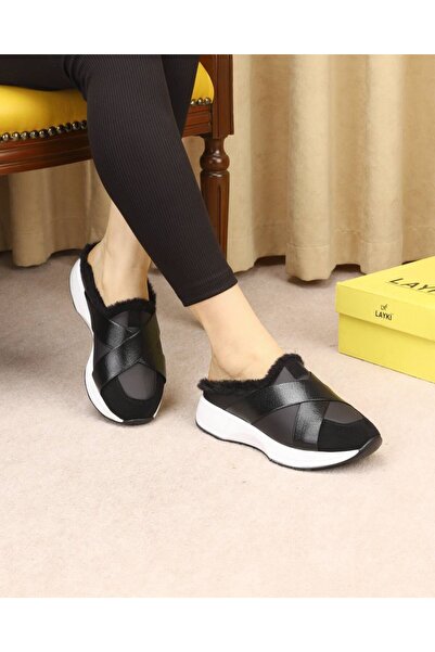 layki Velia Cross-Strap and Fur Casual Shoes