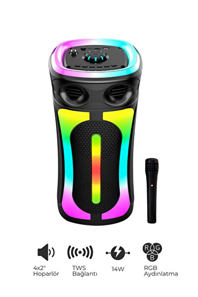 SEYUTECH Bluetooth Hoparlör RGB Led Işıklı Karaoke Mikrofon Hediyeli Taşınabi...
