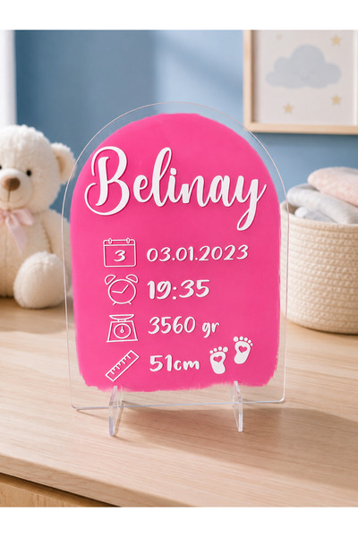 Babyorkids Kişiye Özel Bebek Doğum Panosu İsimli Pleksi Masaüstü Yeni Doğan B...