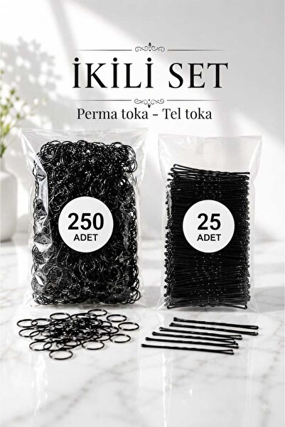 invictus design Kadın 2'li Yüksek Kalite Siyah 25'li Tel Toka Ve 250'li Minik...