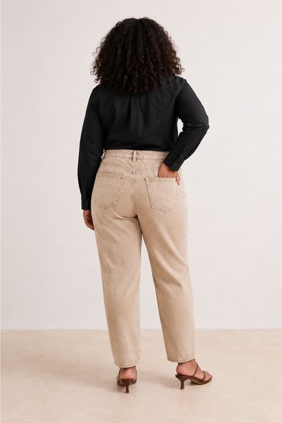 MARA BRANCO Kadın Büyük Beden Bej Mom Jeans