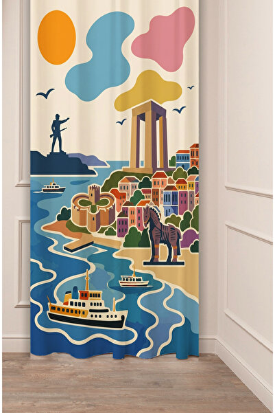 GREENDECOR Historical Canakkale Inspired Design Retro Illustration Background...