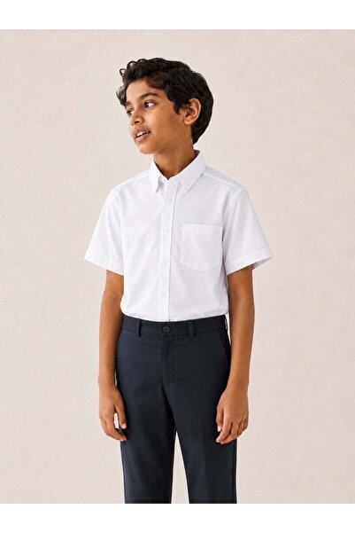 Victor and Jane Boys Short Sleeve Collared Shirt- white