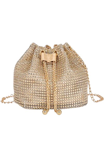 OEM Geanta eleganta, aurie, cu strassuri si snur, design mini, stil Glamour, ...