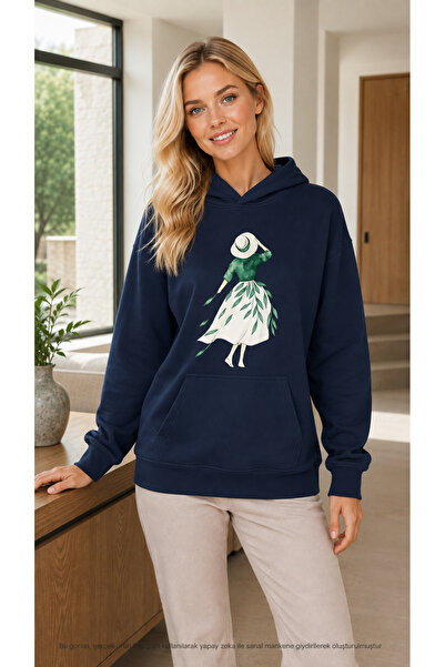 EMMODA Women's Leaf Motif Women's Figure Printed Hooded Casual Sweatshirt wit...