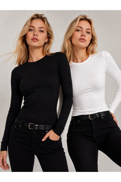 POLYMOOD Set of 2 95% Cotton Crew Neck Sweatproof Breathable Long Sleeve Body...