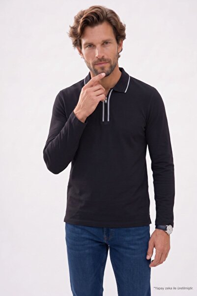 Tudors Tricou pentru bărbați, slim fit, 100% bumbac, cu mânecă lungă, cu ferm...