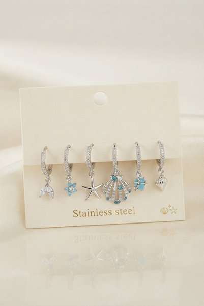 Generic Brand 316L Steel Silver Color Sea Shell Concept Women's Earring Set