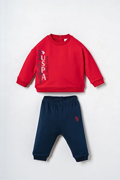 U.S. Polo Assn. Baby Boy Printed Red Long Sleeve Pajama Set Usb3163-C-V1