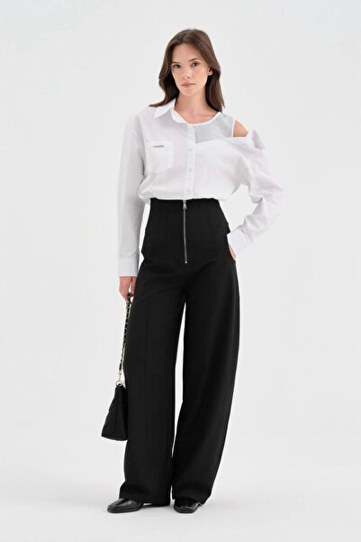 tw3 Women's High Waist Trousers with Zipper Detail on the Front and Elastic D...