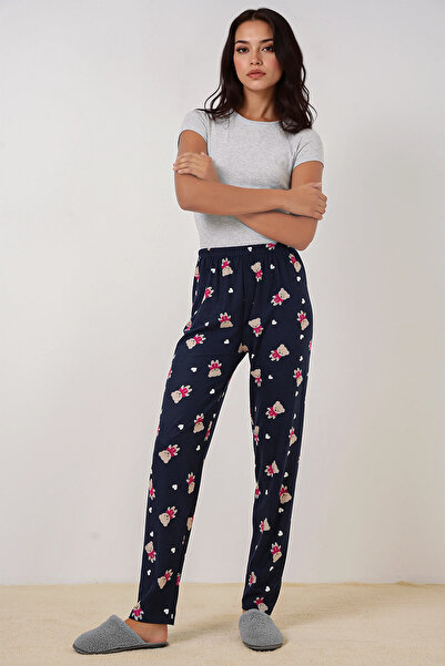 Merterium Women's Patterned Pajama Bottoms 1553 - L. Navy Blue