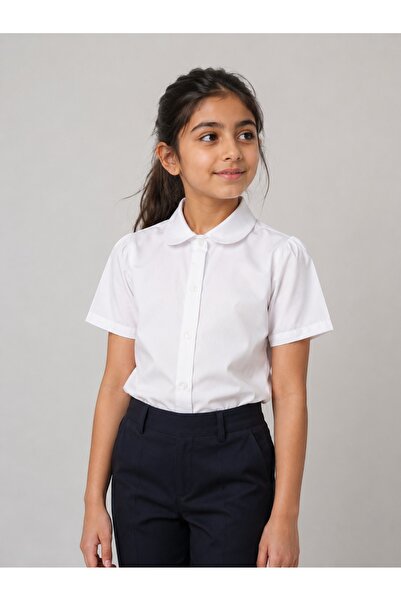 Victor and Jane Girls Short Sleeve Collared Shirt- White