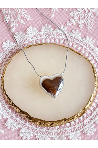 FLAWSOME JEWELRY STORE Curved Big Heart Steel Necklace Does Not Tarnish