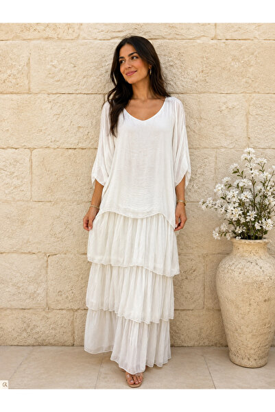 AGORATEKSTİL Women's Original Italian Silk Fabric Lined Dress 44-48