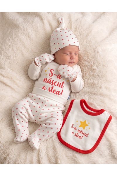 MiniKids Set 5 piese, S-a Nascut O Stea, alb-rosu