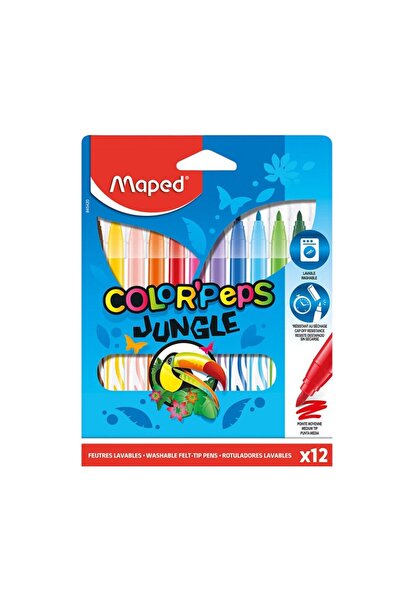 Maped Set markere lavabile , tip cariocă, 12 culori intense, Jungle, 845420