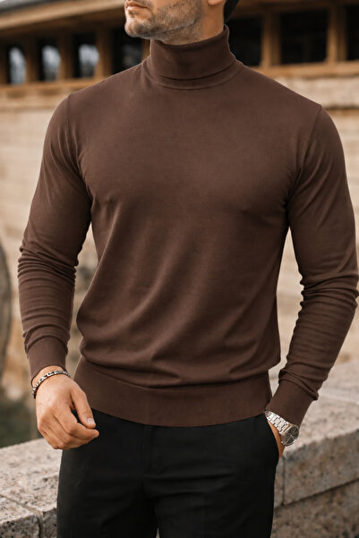 comstar Men's Trendy Winter High-Neck Brown Knit Sweater